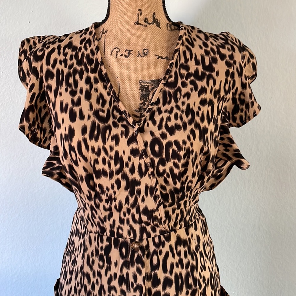 Leopard Button Front Midi Dress with Ruffle Trim - Picture 3 of 8